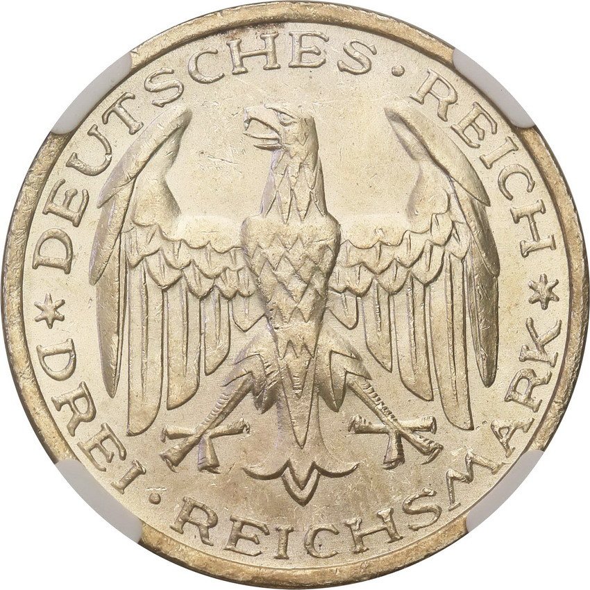 Niemcy. Weimar, 3 marki 1927 A, Uniwersytet Marburg NGC MS65
